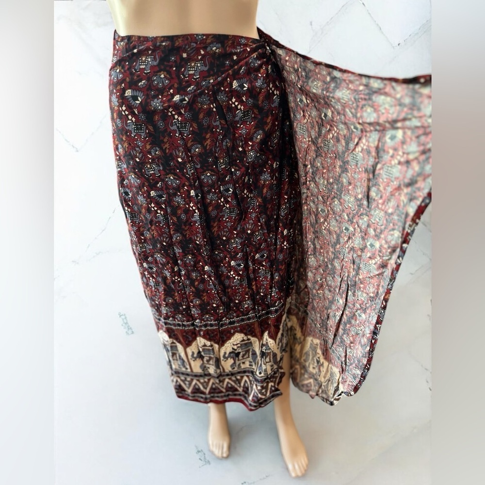 Hand crafted vintage novelty elephant hippie boho wrap skirt - Picture 3 of 8